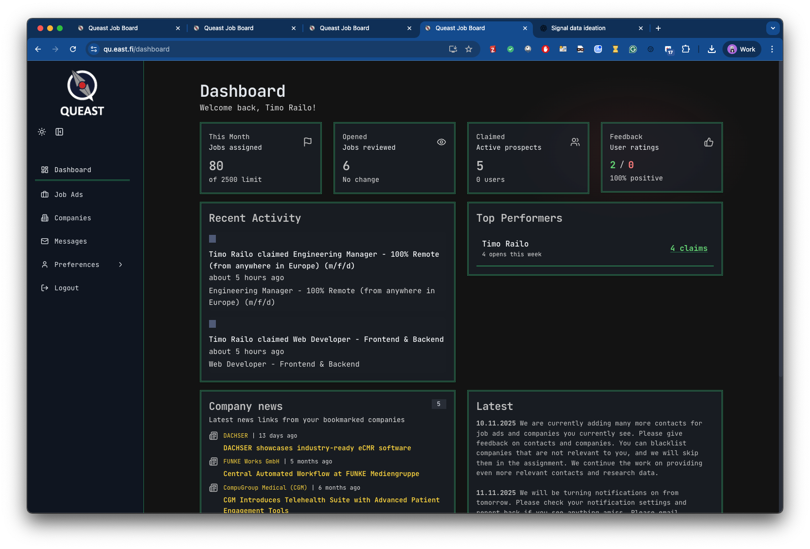 Queast Dashboard Overview