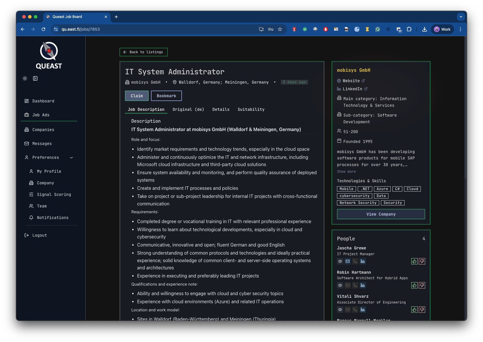 Job ad detail with tech tags